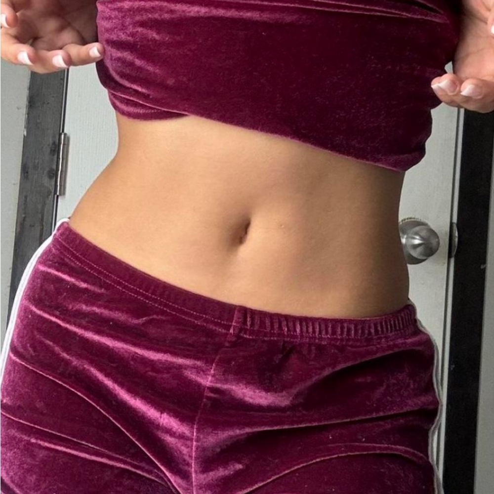 Fashion Nova Velvet Burgundy Two-Piece Set